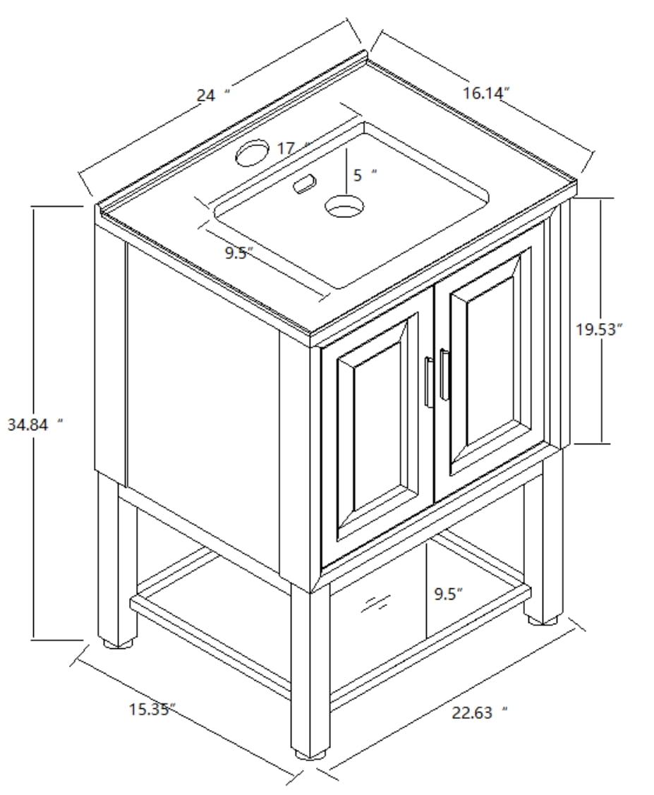 Festivo 24" FBV24222 Freestanding Bathroom Vanity with Ceramic Top-White