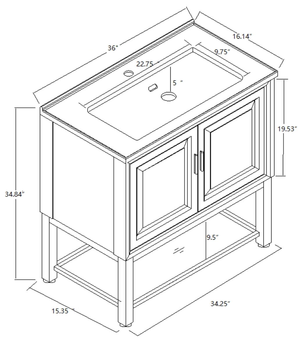 Festivo 36" FBV24230 Freestanding Bathroom Vanity with Ceramic Top-Blue