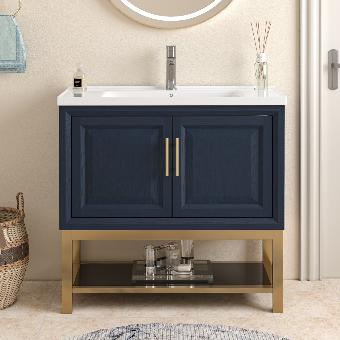 Festivo 36" FBV24230 Freestanding Bathroom Vanity with Ceramic Top-Blue