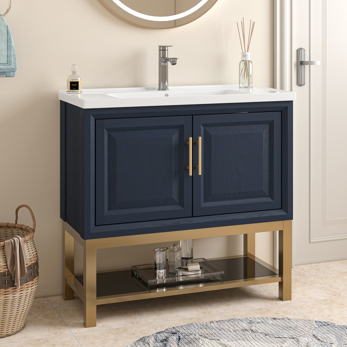 Festivo 36" FBV24230 Freestanding Bathroom Vanity with Ceramic Top-Blue