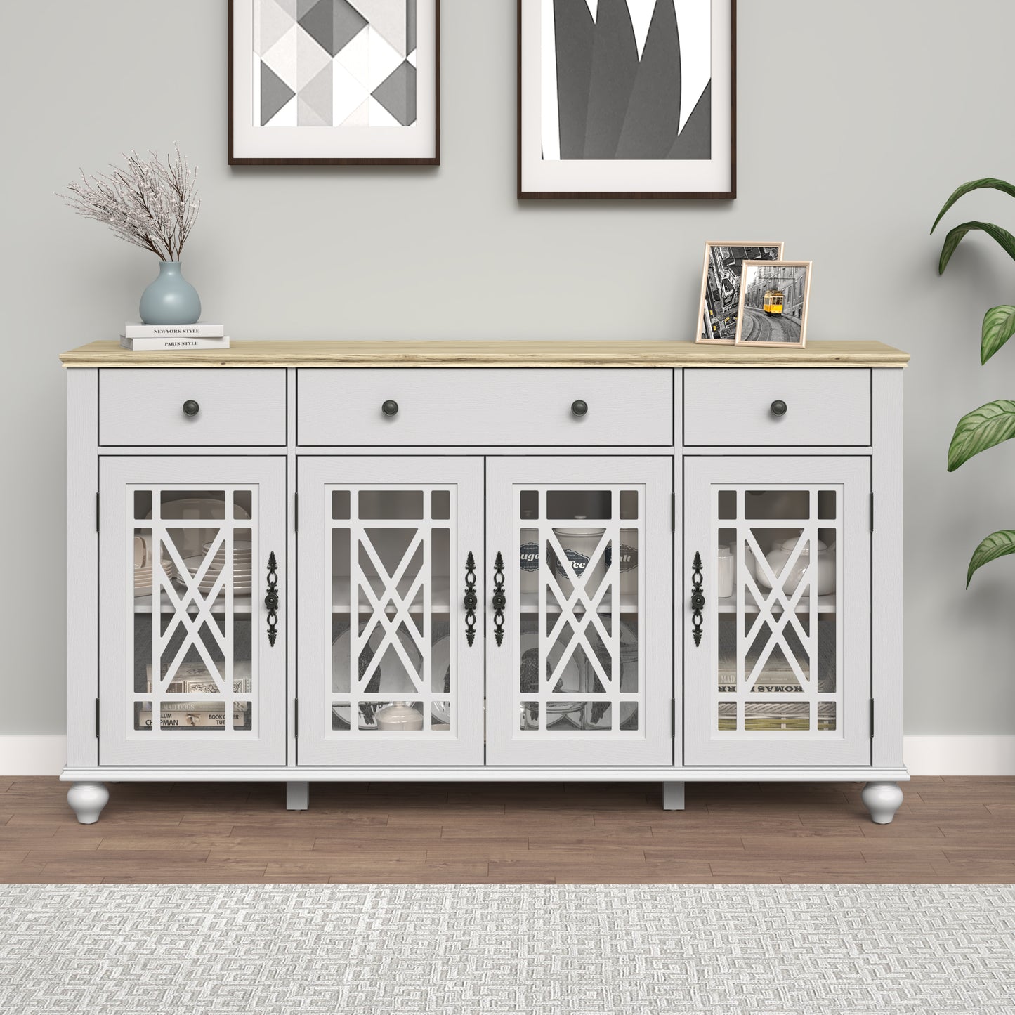 Festivo FCB24542 63" Buffet Sideboard Cabinet-Grayish White