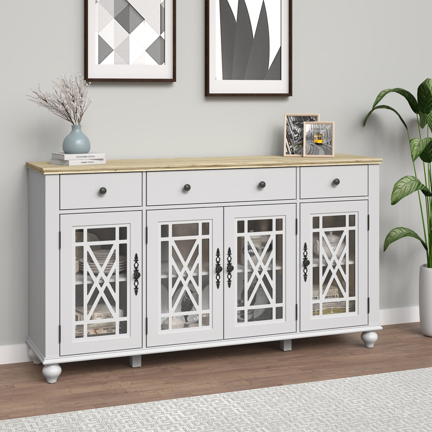 Festivo FCB24542 63" Buffet Sideboard Cabinet-Grayish White