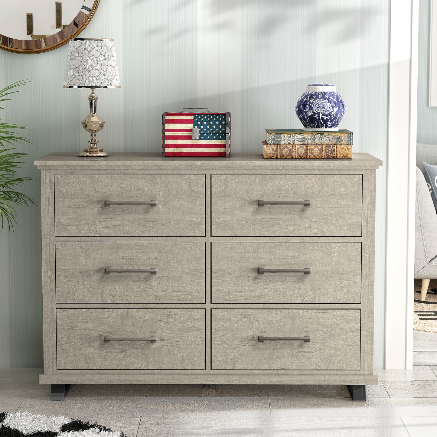 Festivo FDR22225 52" Bedroom Dresser with 6 Drawers-Beige