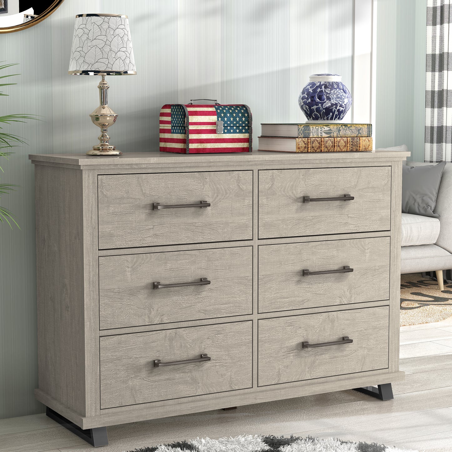 Festivo FDR22225 52" Bedroom Dresser with 6 Drawers-Beige