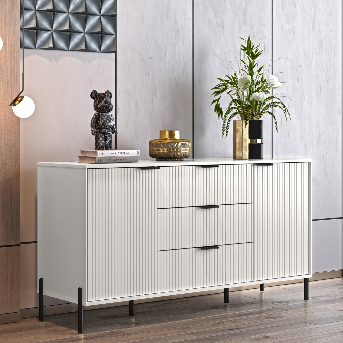 Festivo FDR23142 58" Bedroom Dresser with 6 Drawers-Offwhite