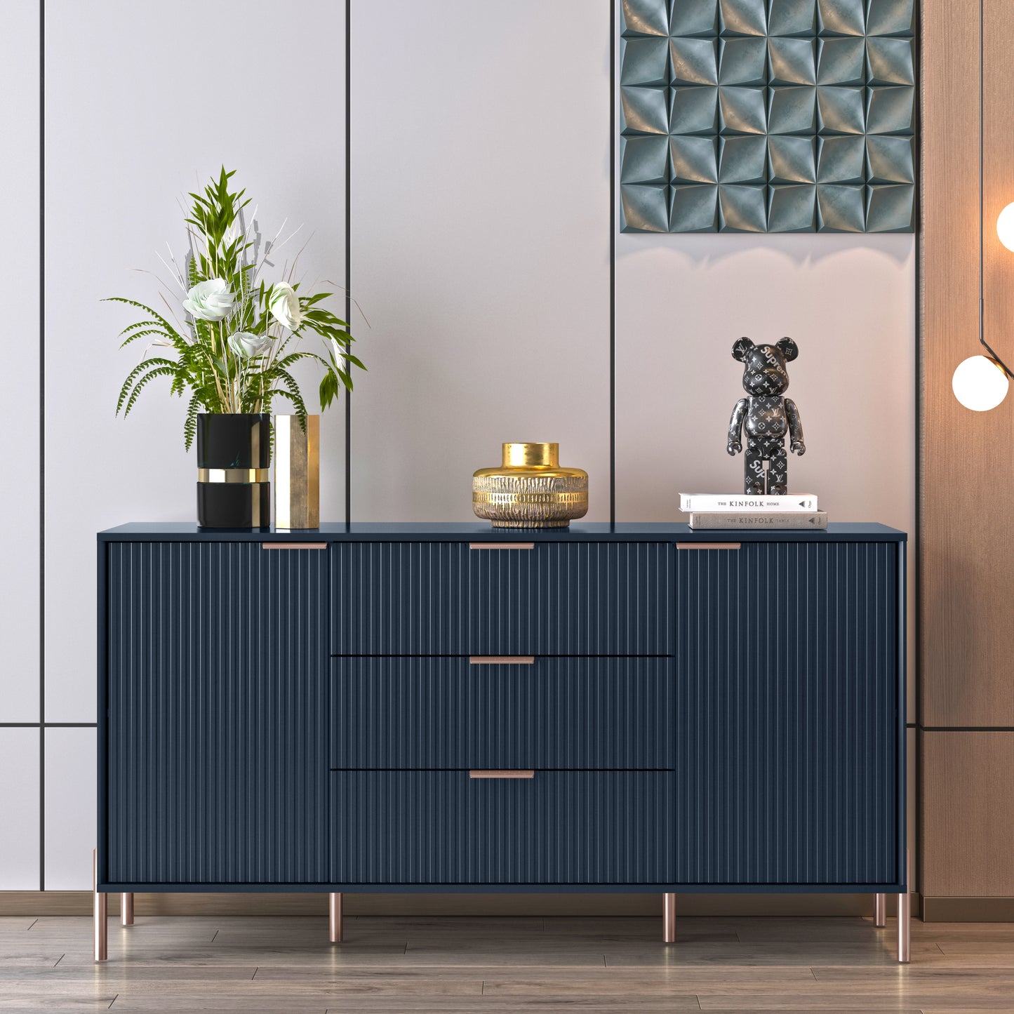 Festivo FDR23143 58" Bedroom Dresser with 6 Drawers-Navy