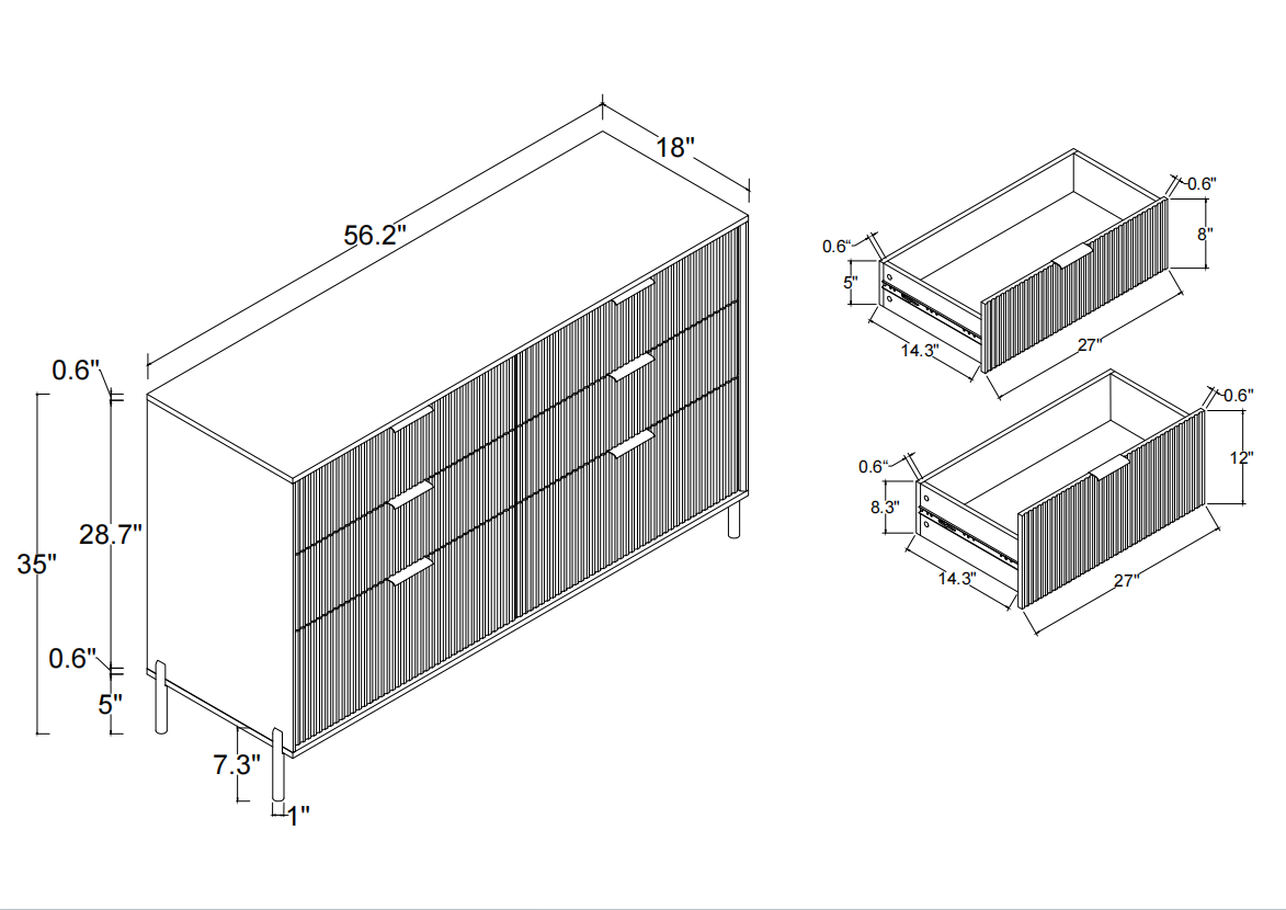 Festivo FDR23146 56" Bedroom Dresser with 6 Drawers-White