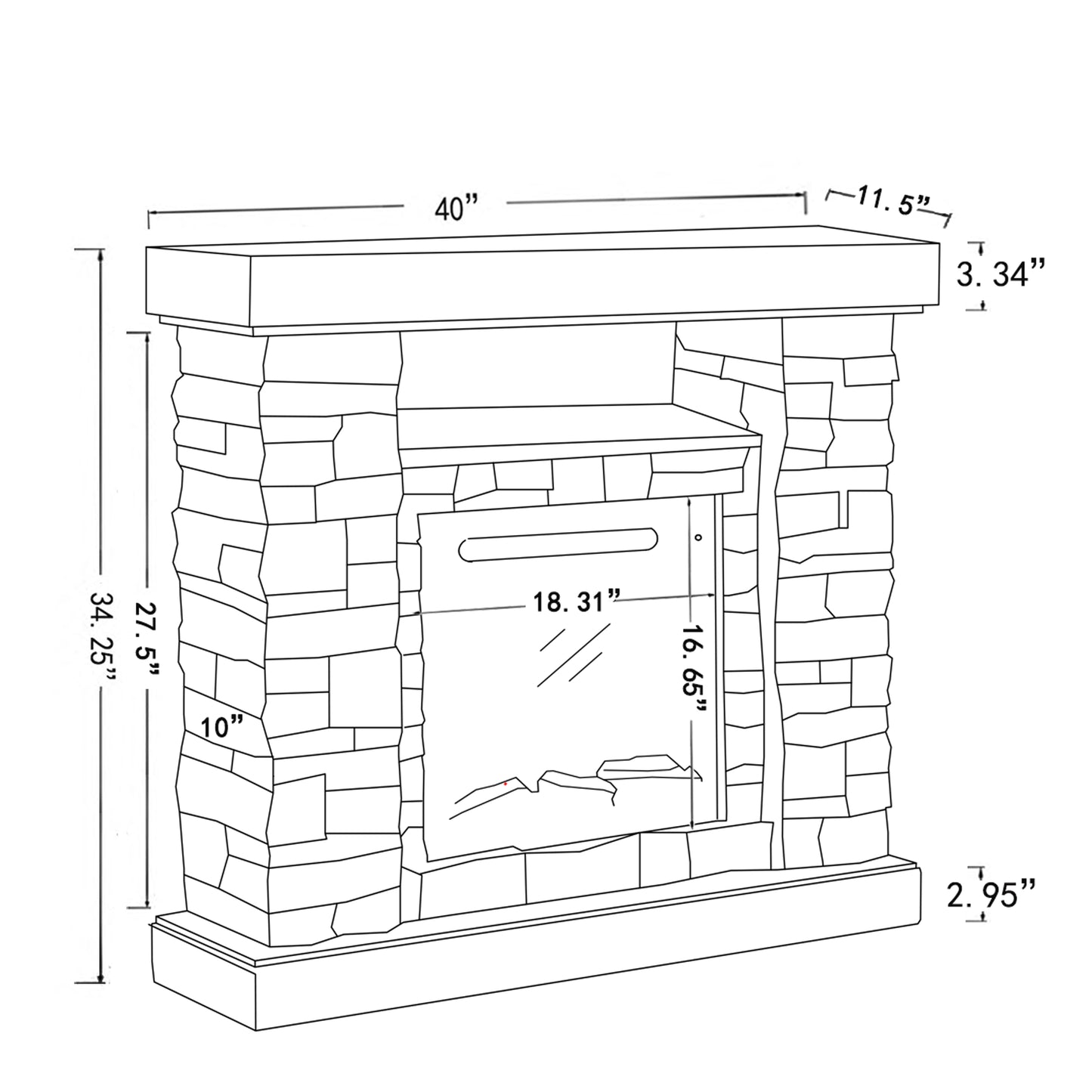 Festivo FFP20163 40" Electric Fireplace Mantel with Faux Brick-Grey