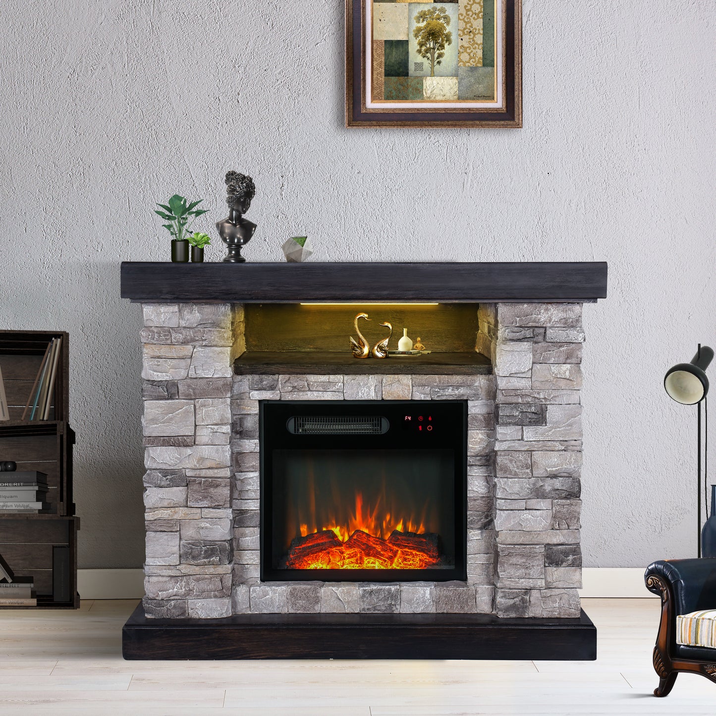 Festivo FFP20163 40" Electric Fireplace Mantel with Faux Brick-Grey