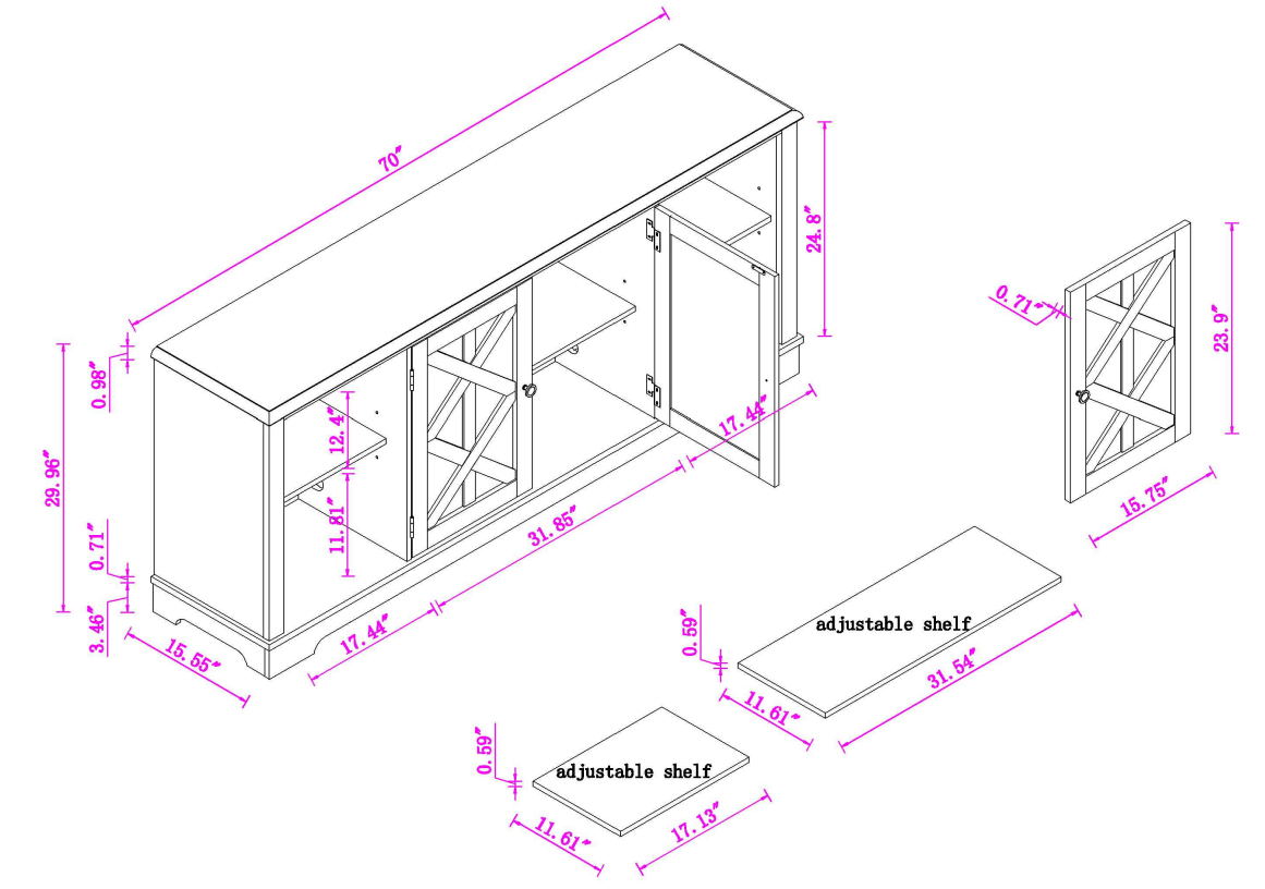 Festivo FTS20621 70" TV Stand-Offwhite