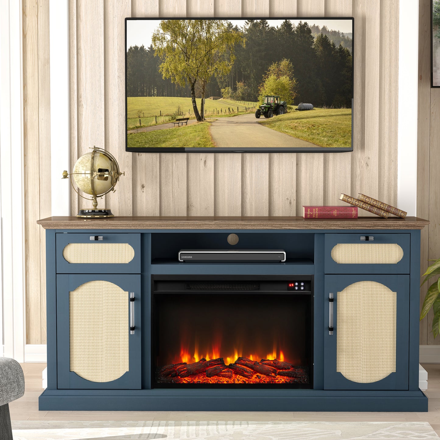 Festivo FTS23528 62" TV Stand with 26" Electric Fireplace-Navy