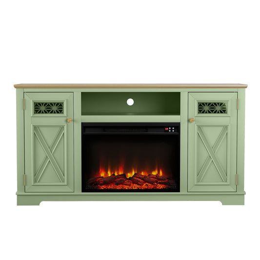 Festivo FTS24281 61" TV Stand with 26" Electric Fireplace-Green