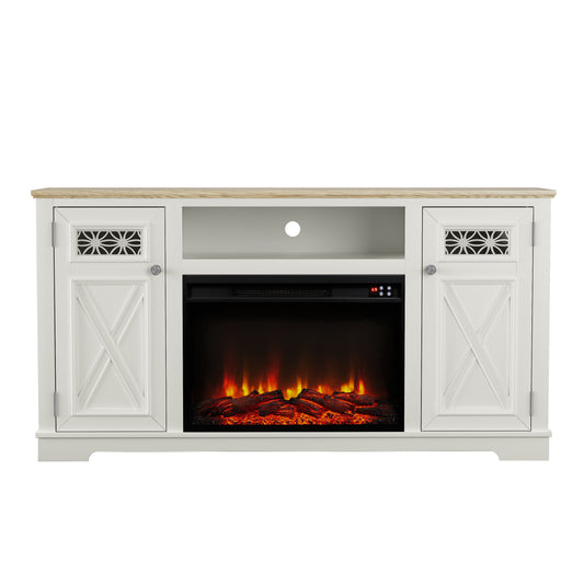 Festivo FTS24283 61" TV Stand with 26" Electric Fireplace-White